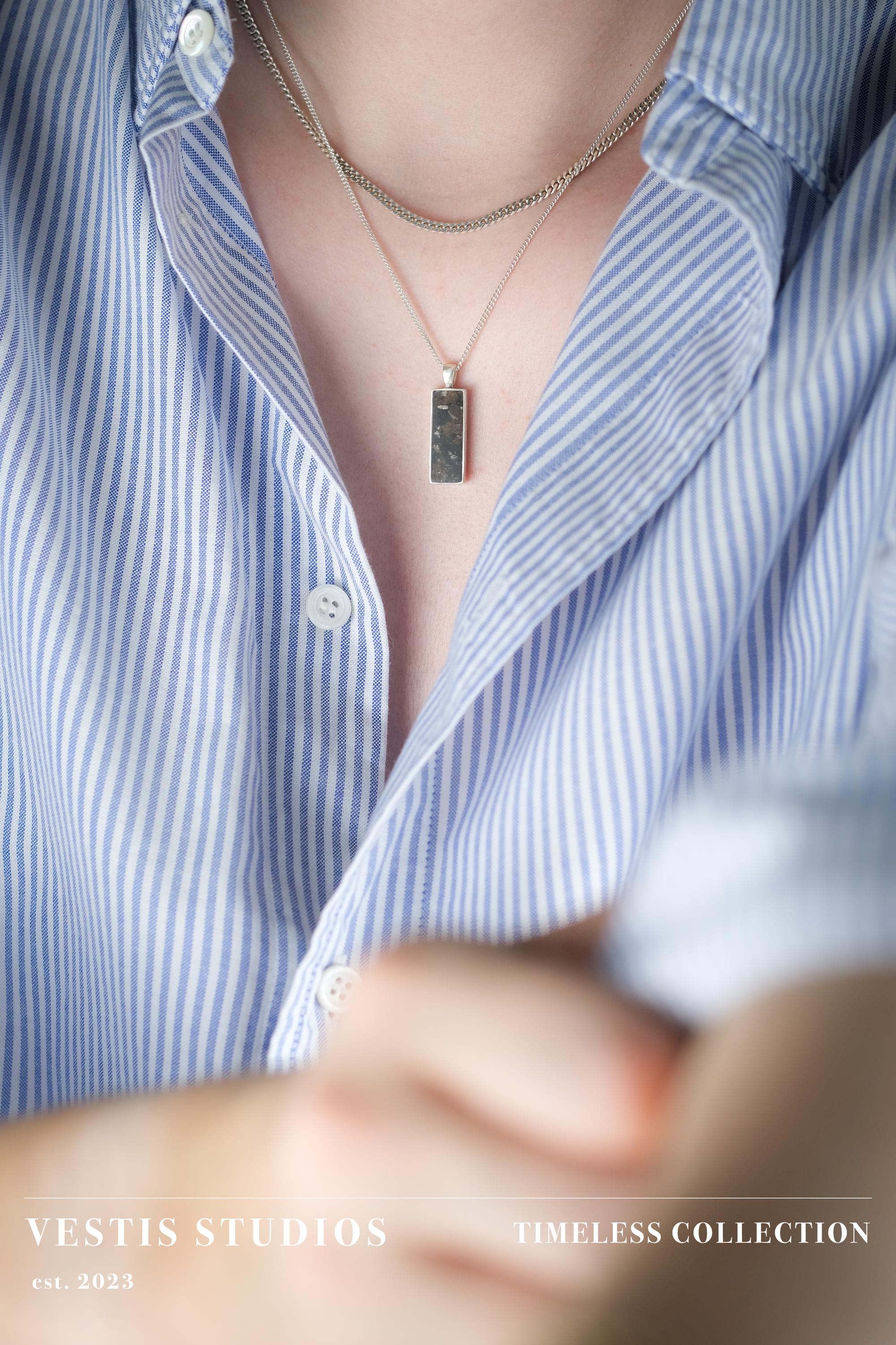 Diplodocus & Meteorite Fossil Necklace – Sterling Silver