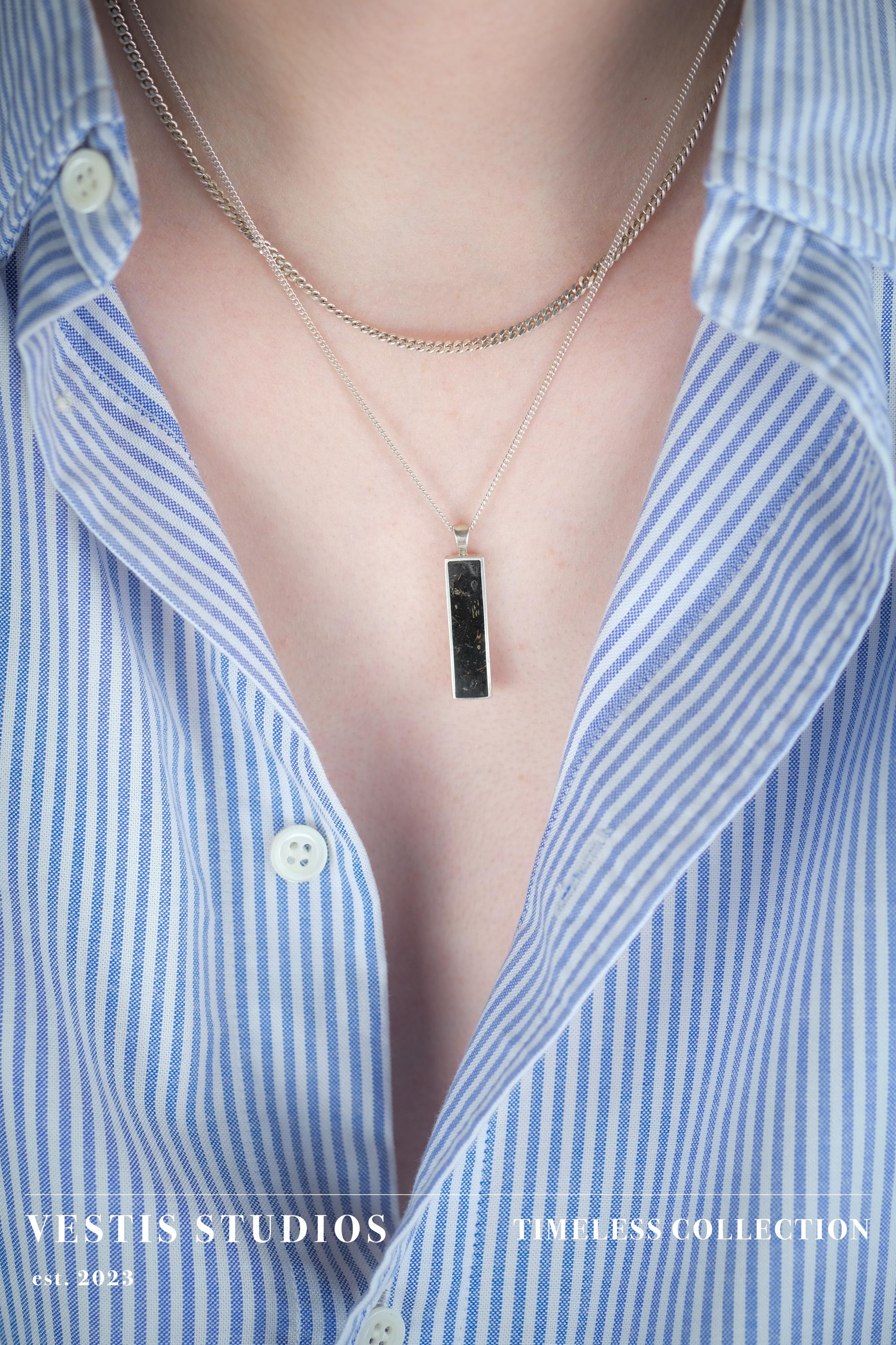 Diplodocus Fossil Jewellery Set – Titanium Ring & Silver Necklace Gift Bundle