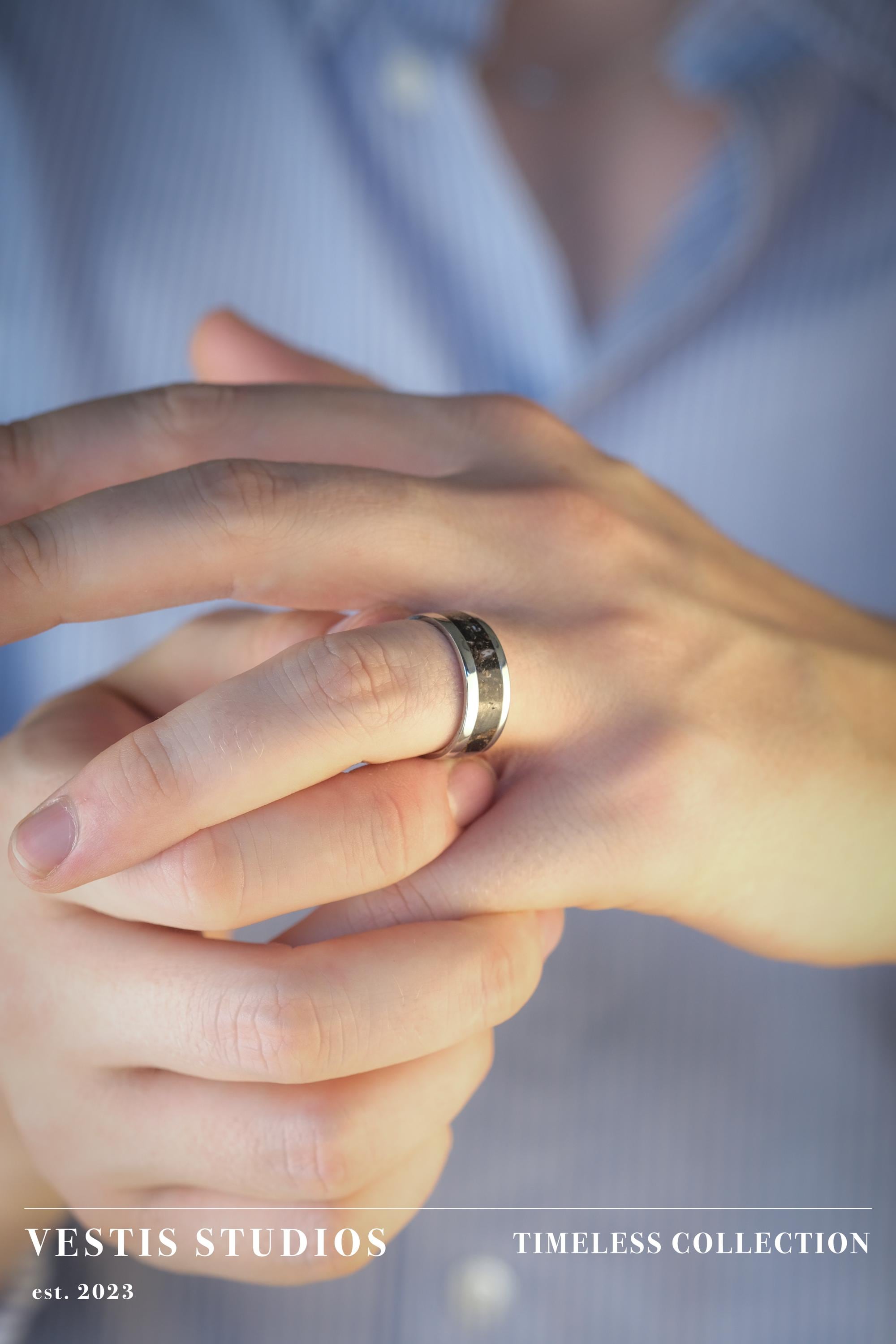 Diplodocus & Meteorite Fossil Ring – Steel
